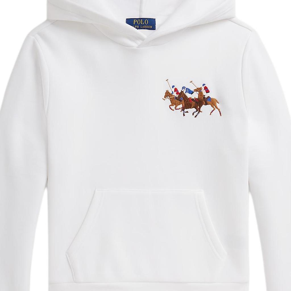 Polo Ralph Lauren Hoodie Triple Pony Embroidery Cotton Blend Fleece Solid Color Long Sleeve Pullover Kids hoodies White 323A95741-002