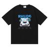 T-shirt a maniche corte alla moda europea e americana transfrontaliera 23S, marca RHUDE, logo con lettere da corsa F1, per uomo e donna, camicia a maniche corte high street
