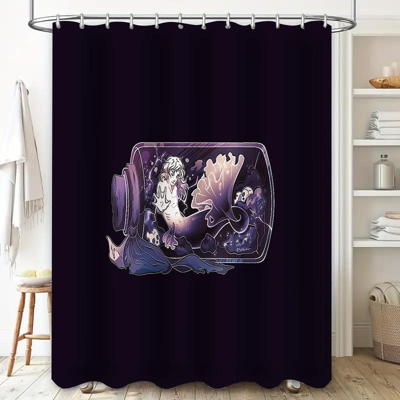 Ocean Mermaid Shower Curtain Fantasy Sea Mythology Bathroom Decor Waterproof Set Vintage Coastal Home Textile Art