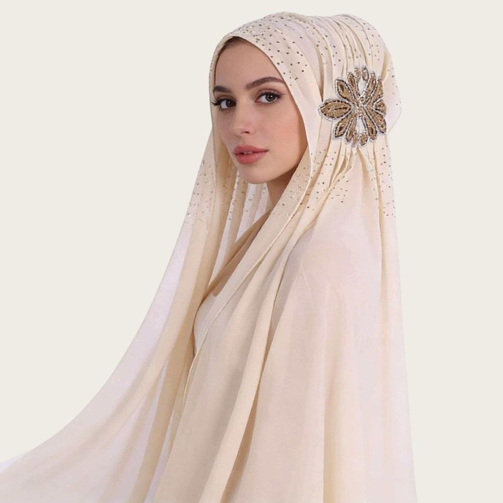 Shiny Sequin Embellished Headscarf Light Luxury Long Scarf Elegant Head Wrap Turban Festival