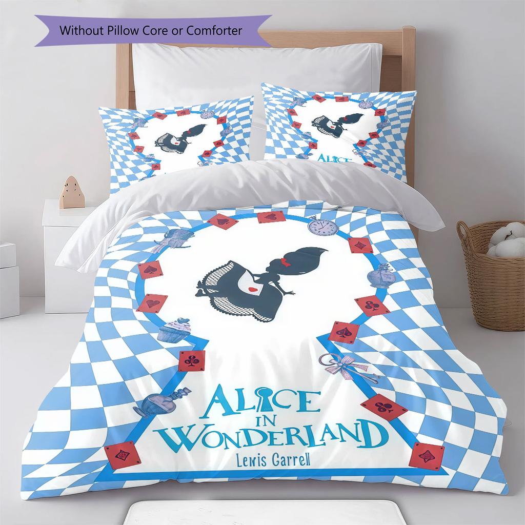 Alice Wonderland Dream Bedding Quilt Set Quilt Cover Pillowcase Home Decoration Birthday Gift (1 * Duvet Cover + 2 * Pillowcase, Without Core)
