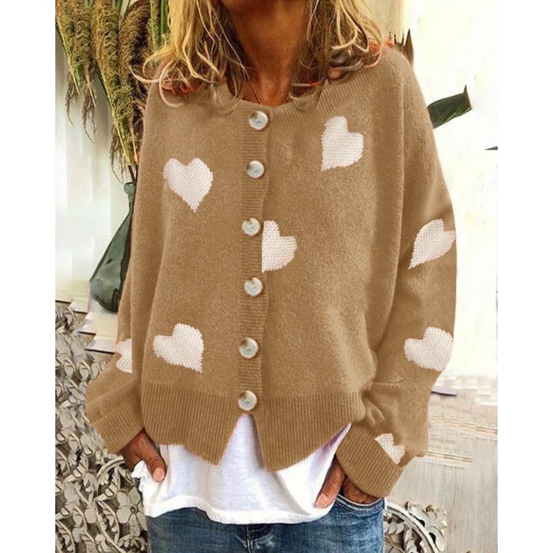 Autumn and Winter Fashion Knitwear Single Breasted Love Pattern Women's Sweaters