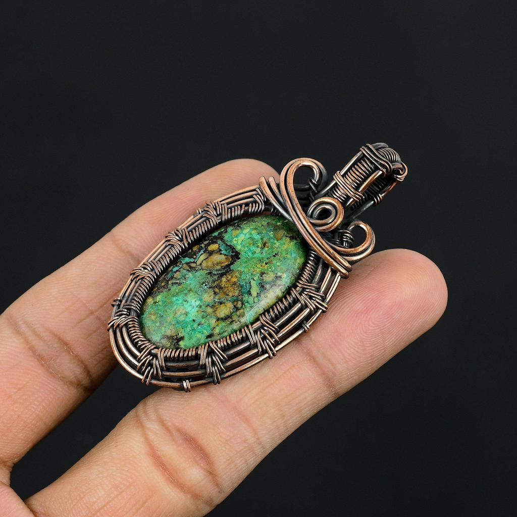 Azurite Malachite Pendant, 999 Copper Wire Wrapped Gemstone Jewelry, Handmade Pendant, For Thanksgiving