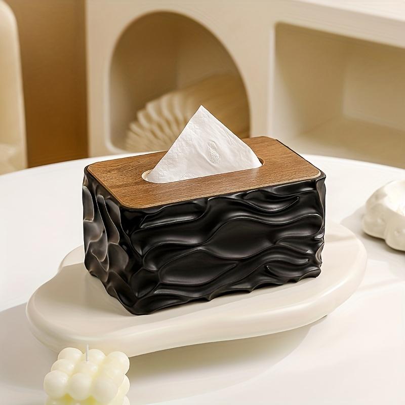 Tissue Box with Wood Grain Lid Storage Container Facial Tissues Napkins Paper Towel Holder for Home  Bedroom Office Storage Gift