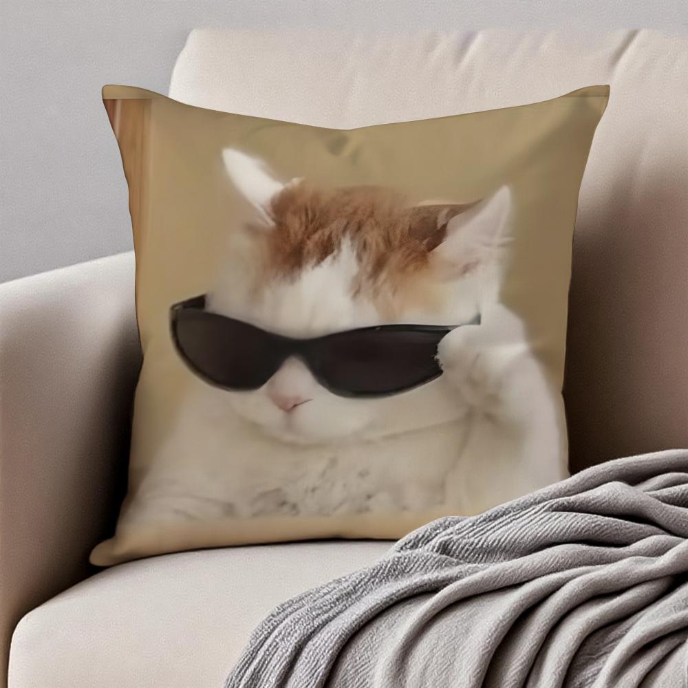 Meme Funny Pet Cat Funny Memes Cushion Cover Pillowcase Antidustmite Invisible Zipper Short Plush Sofa Cushion