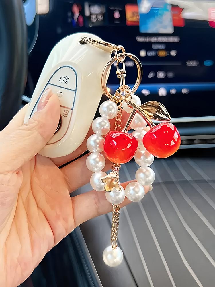 Simulated Cherry Pearl Beads Key Chain Exquisite High-end Bag Pendant Accessory Mother's Day Holiday Gift