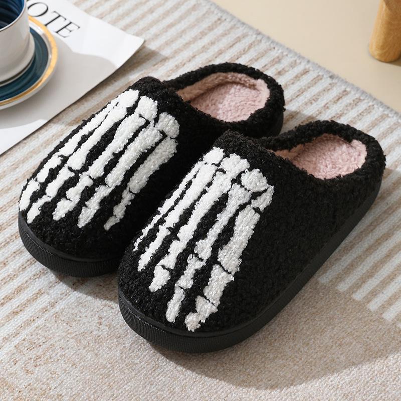 2024 Halloween Cartoon Pumpkin Funny Plush Cotton Slippers: Cute, Thick Bottom, Indoor Winter Footwear