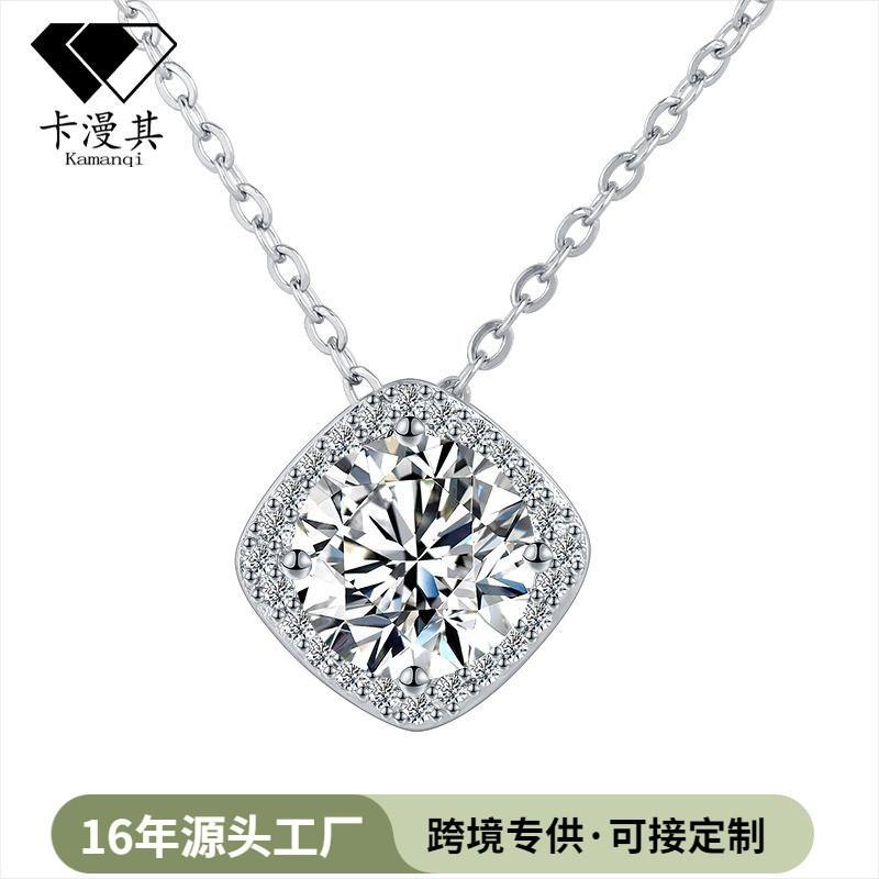 Elegant Square Pendant Necklace Women White Gold Plated Copper Chain Fashionable Office Chic Jewelry