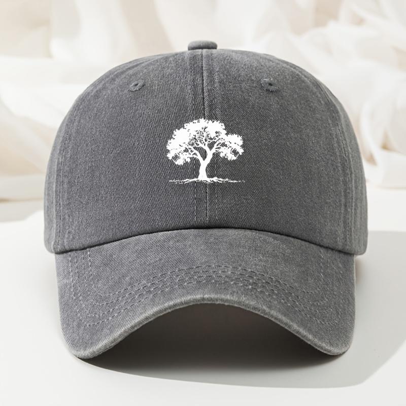 Big Tree Print Baseball Cap Retro Washed Casual Cap Baseball Cap Old Style High Quality Hip Hop Hat Adjustable