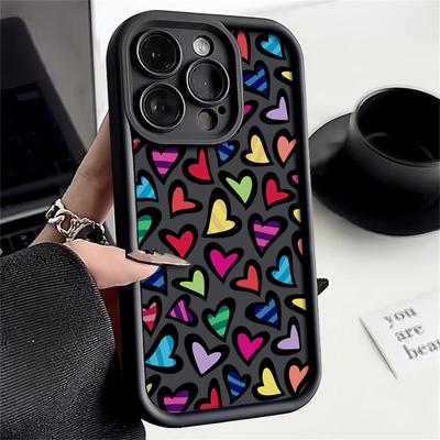 Per iPhone 16 Pro 15 14 Plus 15 14 13 12 11 Pro Max Xr Xs X 8 7 Custodia protettiva per obiettivo in TPU morbido antiurto con cuori colorati