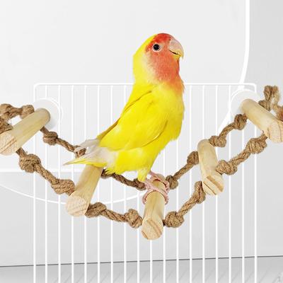 Parrot Hamster Climbing Ladder Rope Shelf Wooden Bird Perch Stand Toy