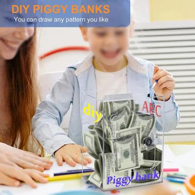 Clear Piggy Bank for Adults & Kids Acrylic Lockable Money Box with Key Coins Saving Cash Containers