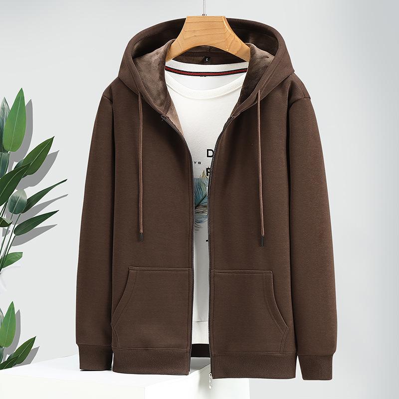 Men's Plus Size Fleece-Lined Zipper Hoodie - Thick, Loose Fit for Autumn and Winter