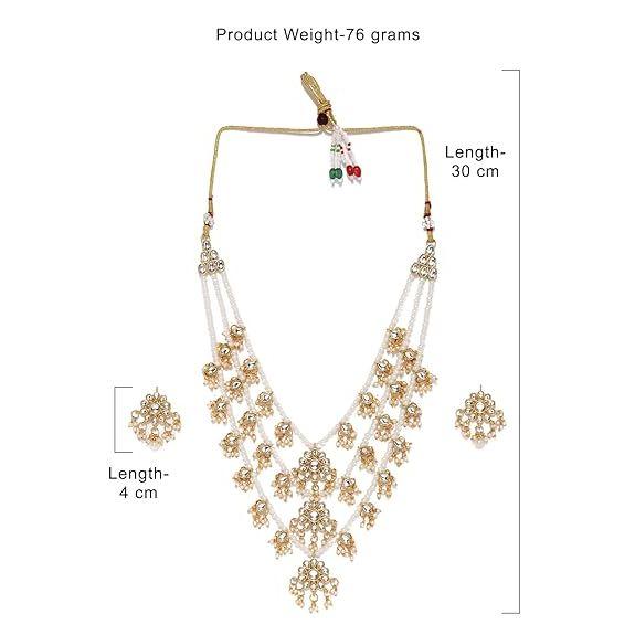 Ethnic Kundan & Pearls Multi Layers Bridal Necklace Set For Women