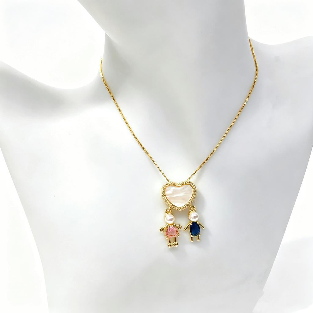 New Arrival Heart-Shaped Zircon Pearl Sons Daughters Neck Necklaces Classic Daily Party Jewelry for Boys Girls Teen Gifts