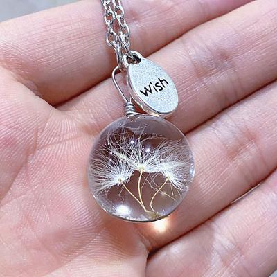 Halskette mit Löwenzahn-Trockenblumen-Anhänger, elegantes Blumen-Design, Halsschmuck, kreatives Geburtstagsgeschenk für Frauen