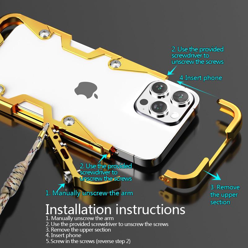 For iPhone 13 Pro Max 6.7 inch Protective Case Aluminium Alloy Metal Phone Cover with Strap