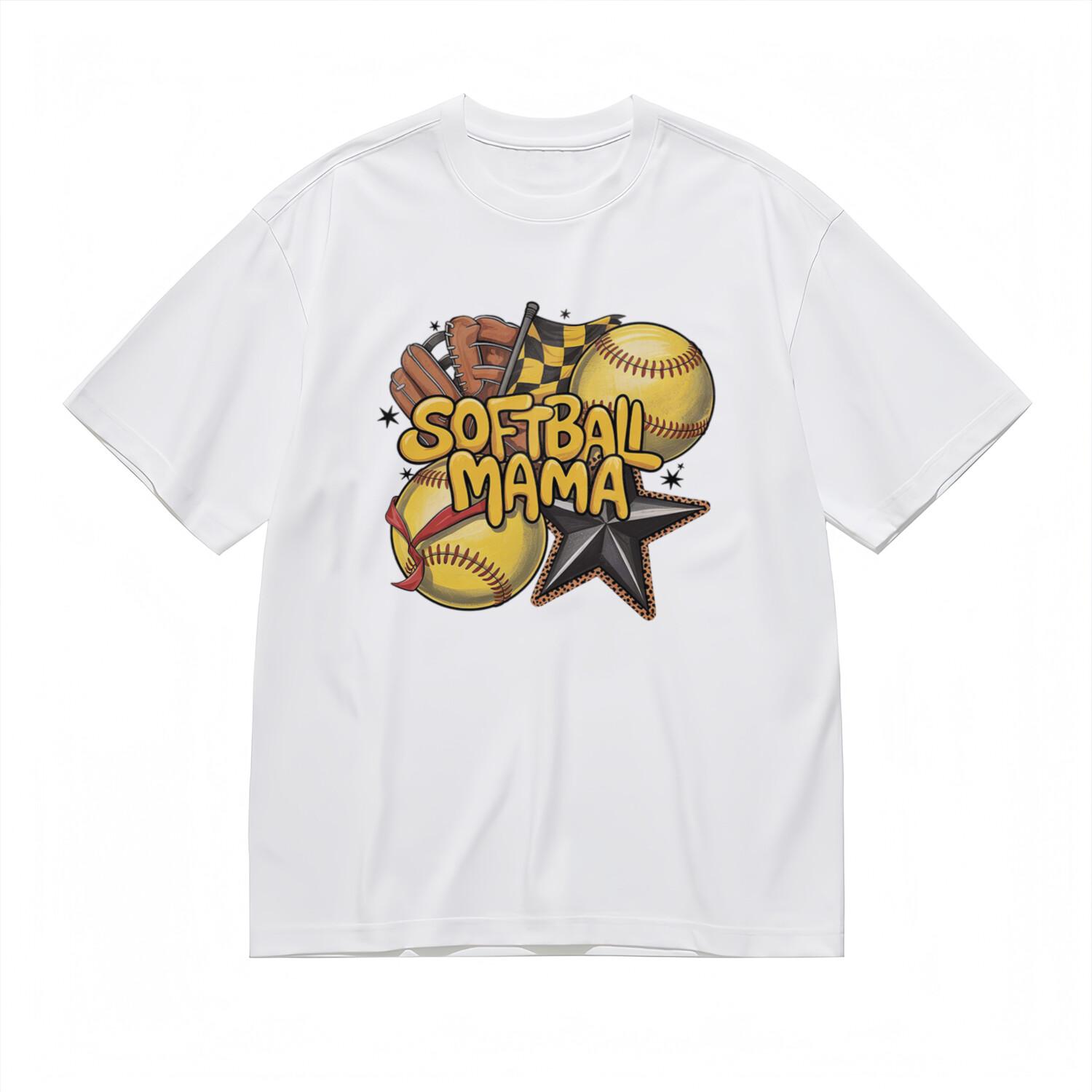 Women s Fashion Soft Comfy Classic T-Shirt Mens Womens Tees Top Softball Mama Graphic Cotton Tee S