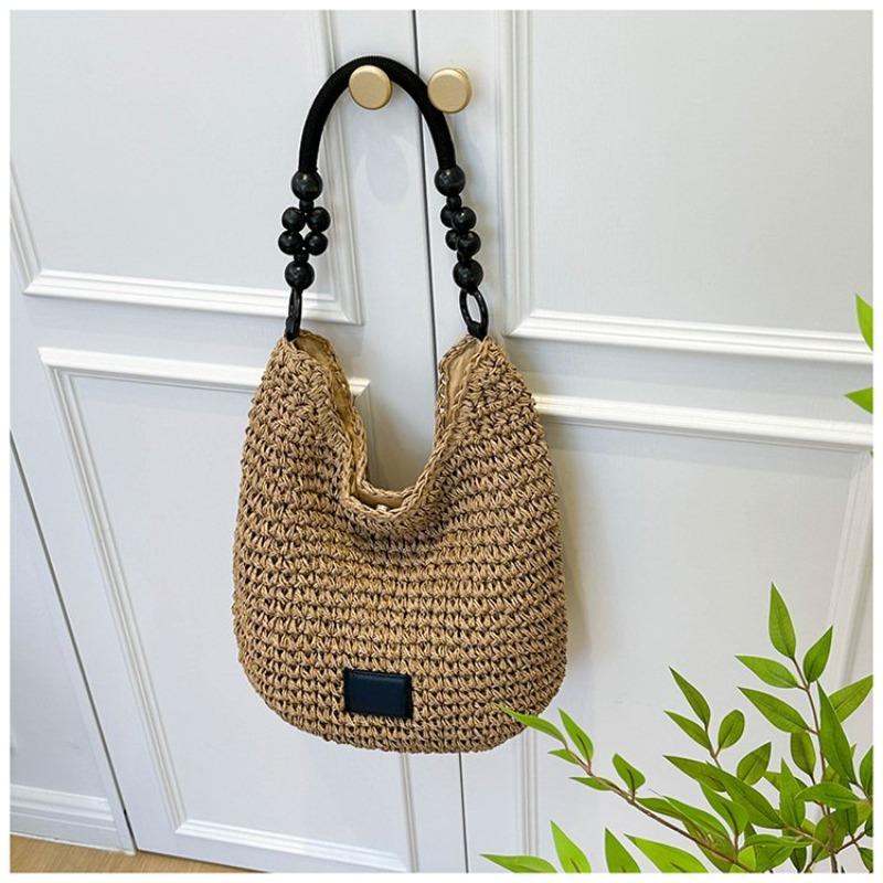 Taschen Damen Retro geflochtene Taschen Fauler Stil große Kapazität ausgehöhlte Strandtaschen Kontrastfarbe Unterarm-Beuteltaschen