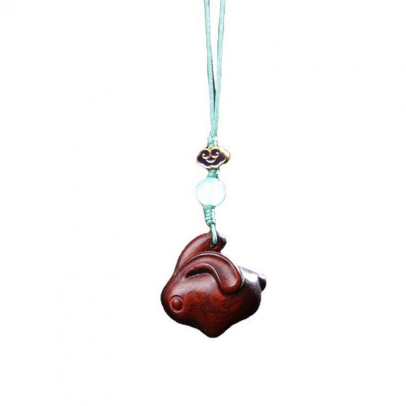 Sandalwood Zodiac Rabbit Phone Charm and Bag Pendant - Cute Cartoon Droopy-Eared Rabbit Accessory