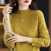 Women's Slimming 100% Wool Half-High Neck Sweater, Seamless Cashmere Knit Base Layer, Autumn Winter Loose Top with Hollow-Out Design