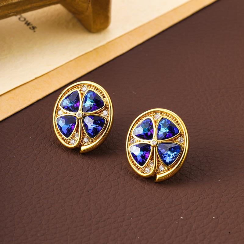 Vintage Sapphire Niche Petal Stud Earrings for Women