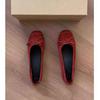 Red Single Shoes Women's Shallow Soft Leather Ballet Shoes Ladyshoes Flat French Small Red Shoes Doudou Shoes Grandma Shoes Wedding Shoes