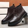FashionCow Leather High-soled Brock High-top Boots for Men Autumn Winter Fleece Warm Ankle Boots Male Fashion Casual Platform Shoes Man