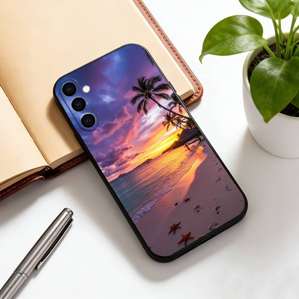 Sea Tropical Palm Trees Beach Phone Case Black Silicone Soft For Samsung Galaxy A73,A72,A71,A70,A53,A52,A51