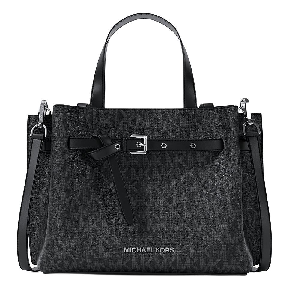 

Michael Kors MK Emilia Logo Print Coated Canvas Crossbody Tote Bag Small Women handbags Black 30F5SU5S1V-BLACK Basic Set (Bag)