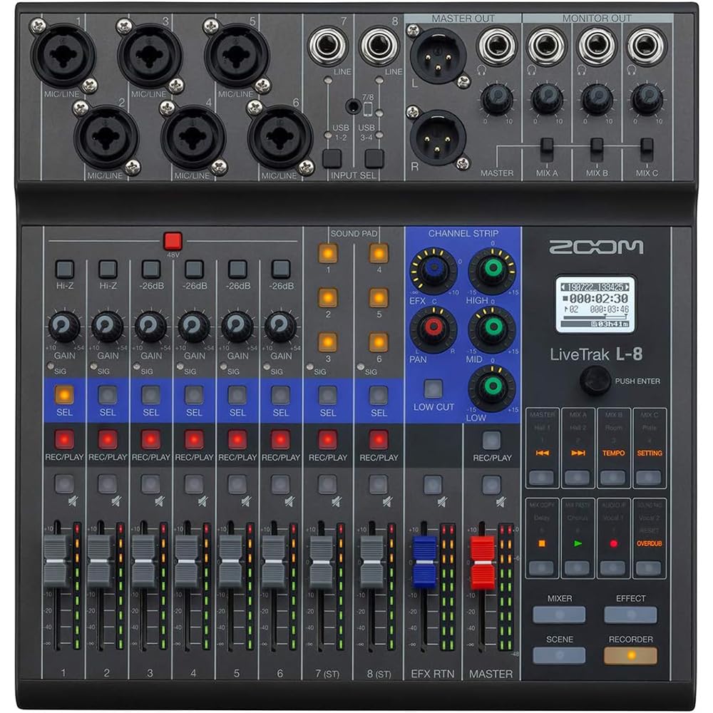 ZOOM Digital Simultaneous USB Audio 4 Headphone for Live MTR L Series Extended L-8 Mixer, 8-Channel Input, 12-Track Recording, 24-Bit Interface,