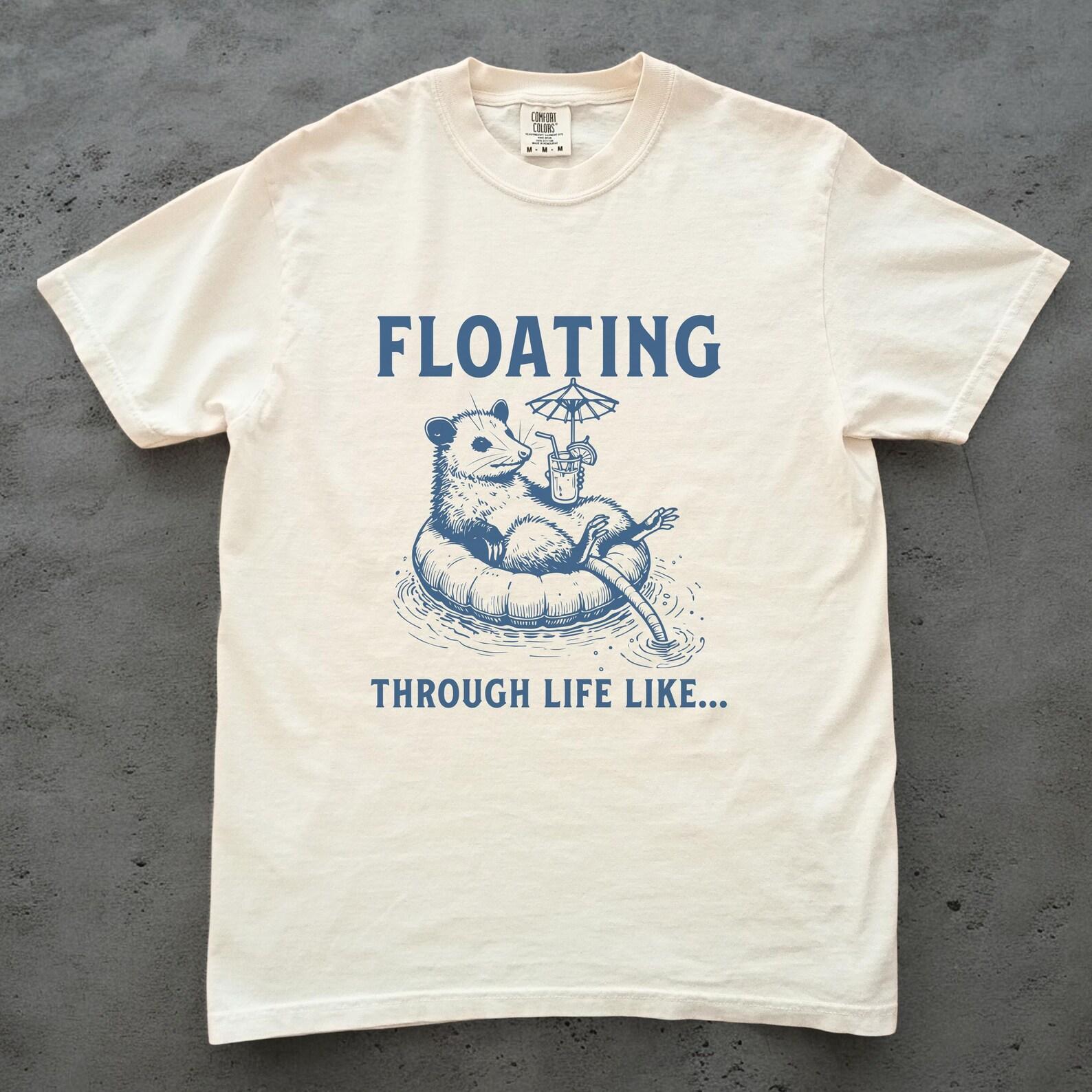 Floating Through Life Opossum Shirt, Funny Possum Pool Tee, Unisex Comfort Colors, Opossum Lover T shirt, Summer Meme Shirt, Possum Gift L