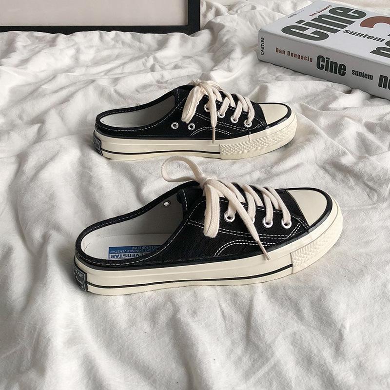 Half-drag canvas shoes female student white shoes versatile 203