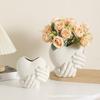 European Style White Heart-Shaped Ceramic Vase for Home Décor, Perfect for Dry Flowers