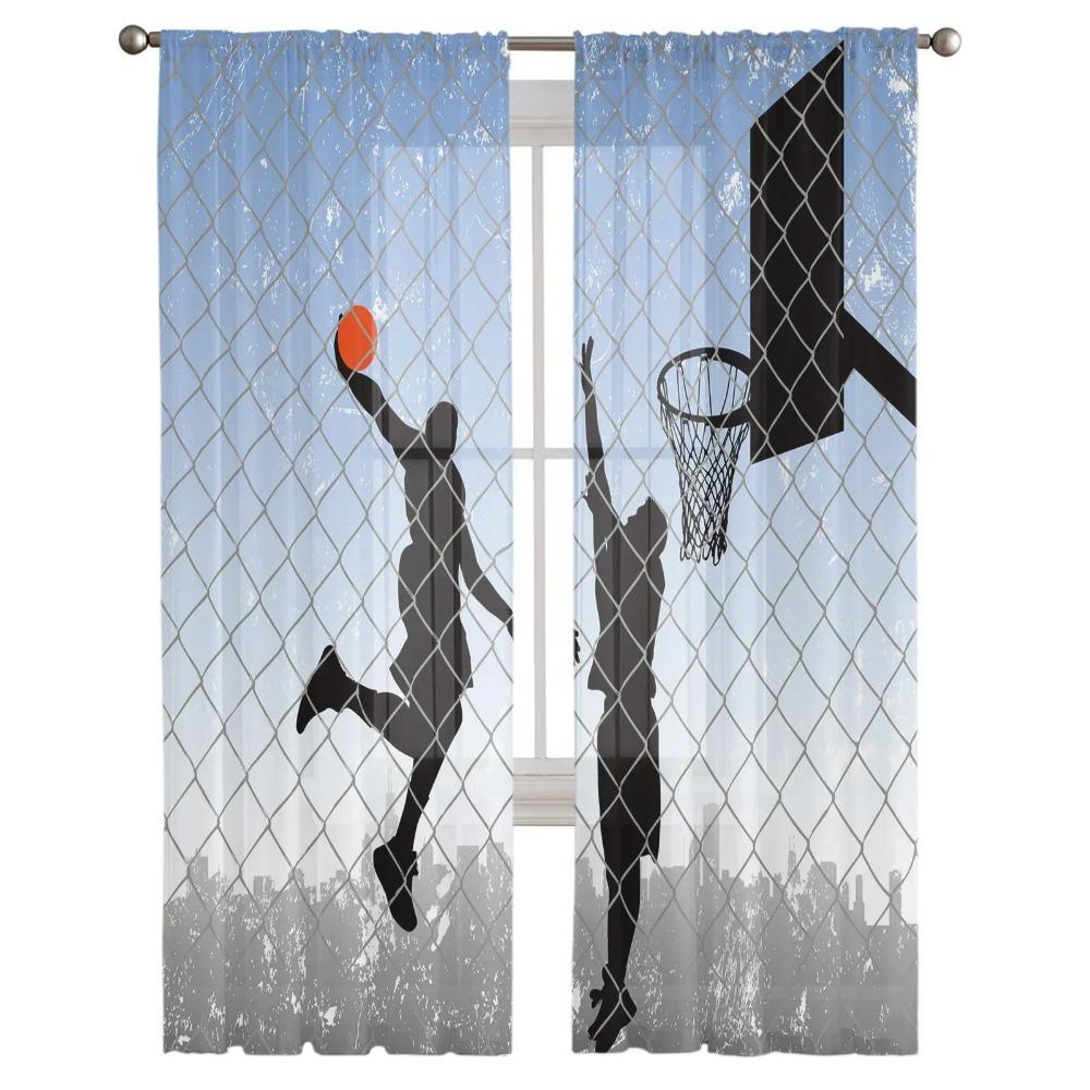 Basketball Silhouette Sports Sheer Curtains Living Room Window Tulle Curtains For Bedroom Kitchen Home Decoration Voile Drapes