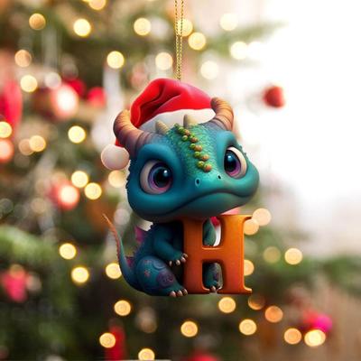 2D 26 Letters Christmas Dragon Pendants Printed Pattern Decorative Dragon Baby Hanging Ornament Acrylic Christmas Decorations