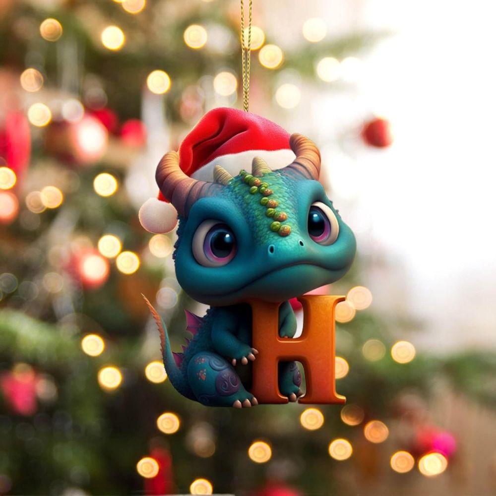 2D 26 Letters Christmas Dragon Pendants Printed Pattern Decorative Dragon Baby Hanging Ornament Acrylic Christmas Decorations