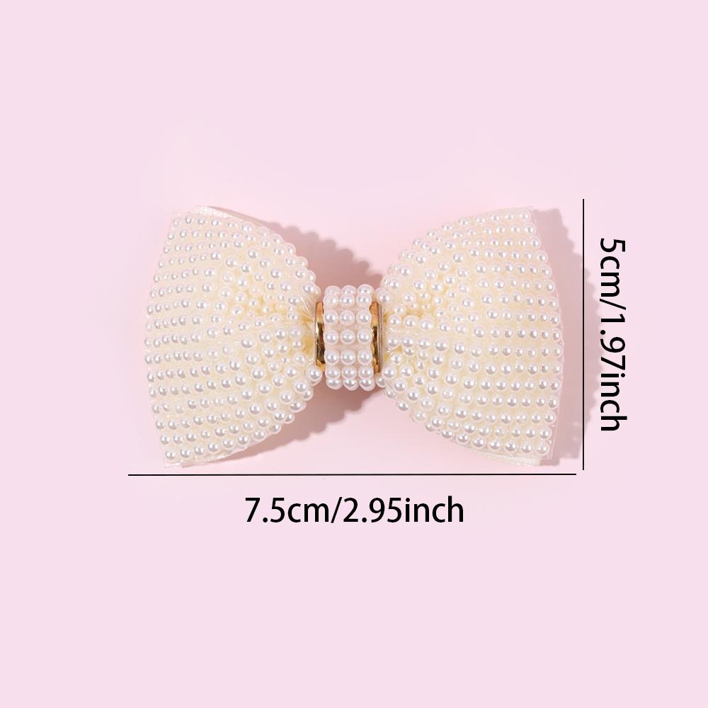 2Pcs Elegant Beige Pearls Bow Hair Clips Sweet Gold Ring Pearl Hairpins Fully Pearl-Covered Barrette For Girls Women Accessories