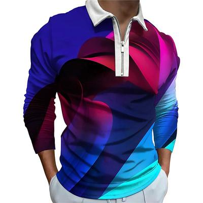 Polo Shirts Men Long Sleeve Fashion Multi Color Roll Barrel Print New Men's Polo Shirt Long Sleeve Zipper T-shirt Top