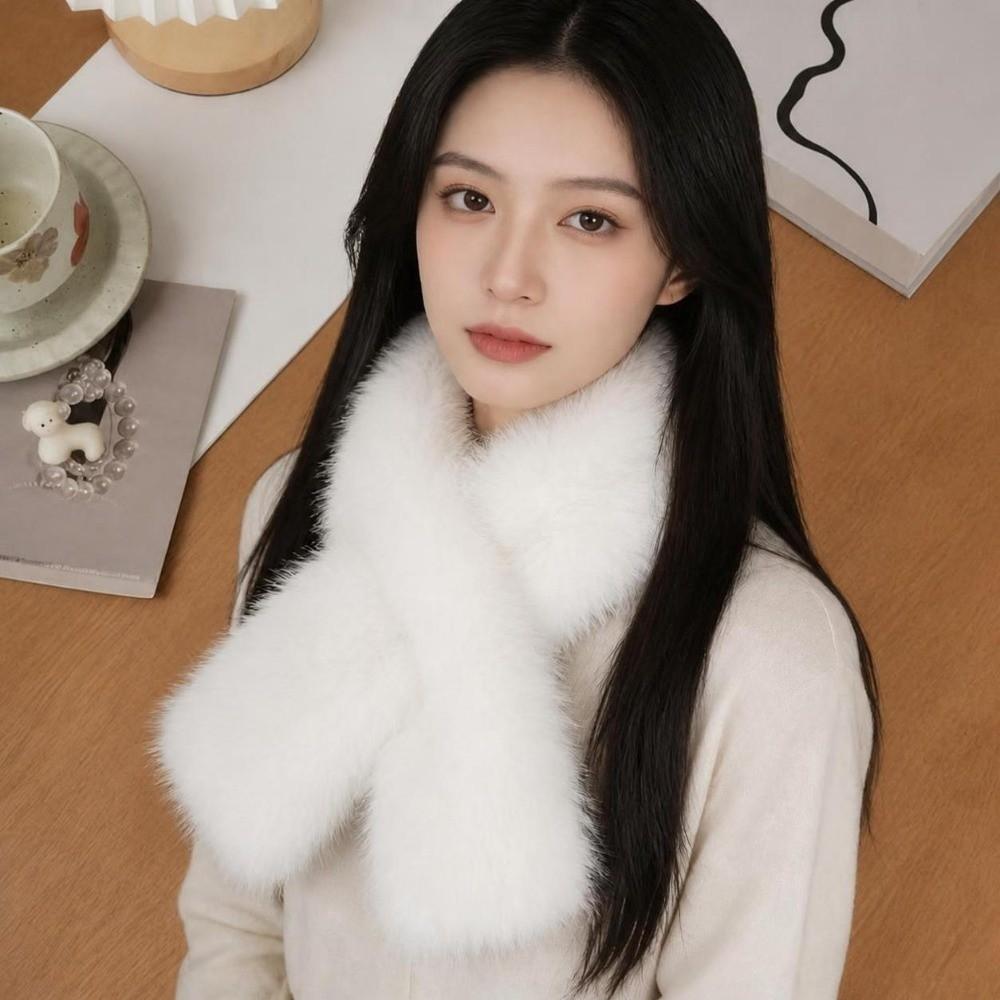 Plush Cross Scarf Thickened Neck Collar Elegant Imitation Fox Fur Scarf Outdoor