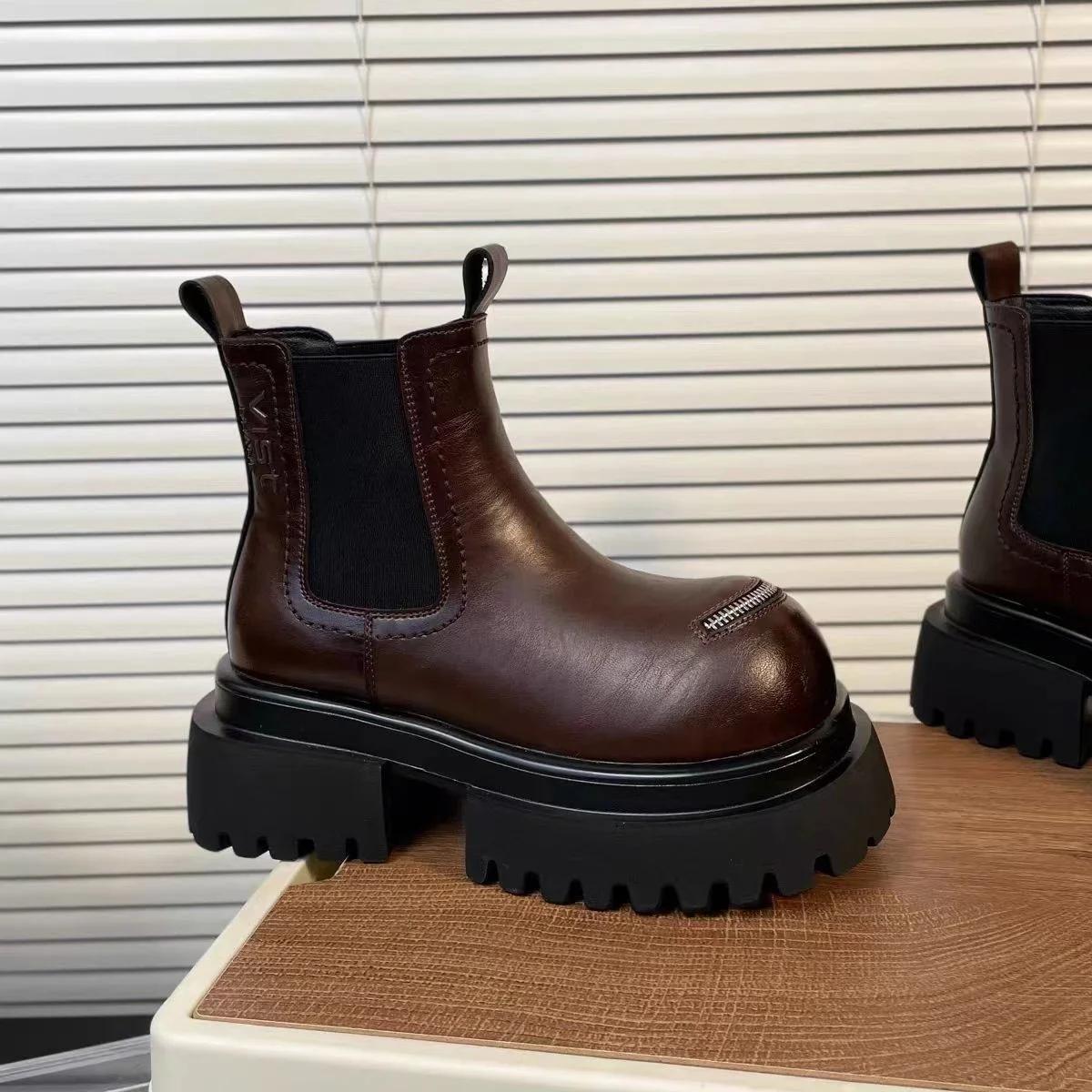 

Женские ботильоны на платформе и платформе Модные туфли на высоком каблуке Chelsea Женская брендовая мода Новые готические туфли-лодочки Повседневная обувь для ходьбы Botas Mujer 35 темно-коричневого