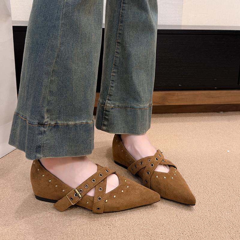 Elegant Women Flat Shoes Fashion Shallow Pointed Toe Mary Jane Shoes 2026 Spring Autumn Ladies Buckle Strap Commute Footwear