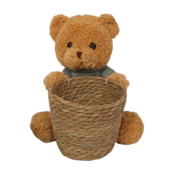 

Плетеная вручную ротанговая корзина. Цветочная корзина из ротанга ручной работы с плюшевым медведем на День матери, день рождения, день святого Валентина. F