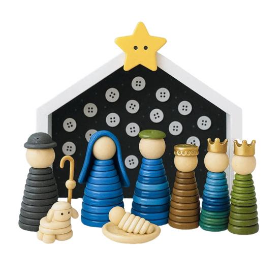DIY Button Nativity Scene Craft Kit with Buttons & Beads Handmade Christmas Ornament Activity