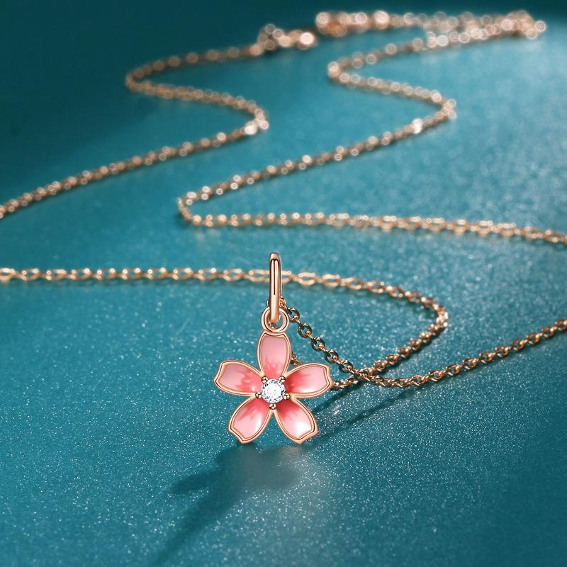Enamel Color Cherry Blossom Necklace Female Plum Blossom Pendant Fashionable And Simple Birthday Gift Necklace For Girlfriend