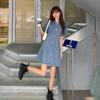 Women's Summer Plus Size Tummy-Control Denim Suspender Dress - Petite Fit with Age-Reducing Design