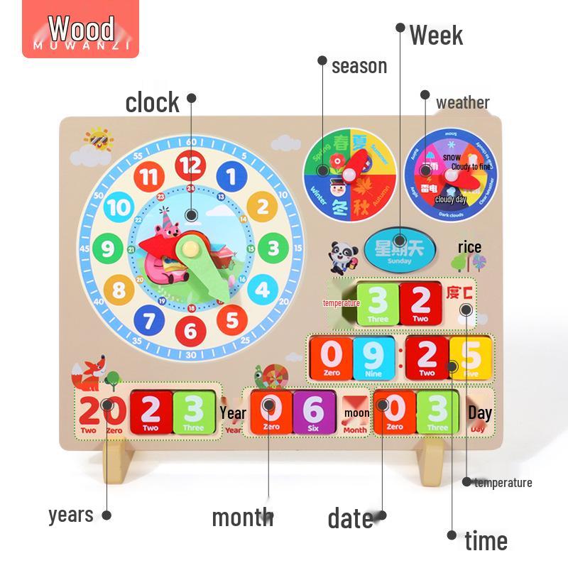 Multifunctional Wooden Clock & Calendar Puzzle for Toddler Time Learning and Primary School Education