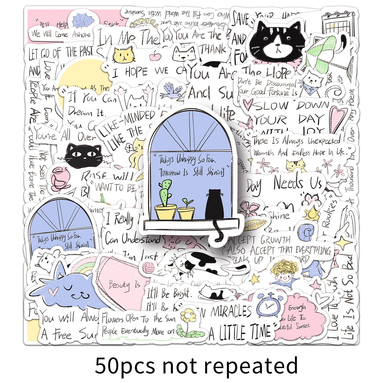 

50 Cured Text Graffiti Stickers Cartoon Fresh Gum Card Decorative Mobile Suitcase Hand Account Stickers