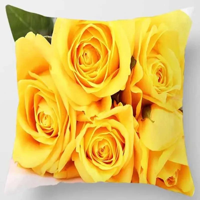 Sofa Bedroom Car Decoration Pillowcase Yellow Rose Print Pattern Cushion Cover Suitable For Home Living Room