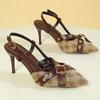 Fashion Zoki Belt Buckle Pointed Toe Sandals Women Fashion Flower Embroidered High Heels Snadals Woman Stiletto Heel Party Dress Shoes